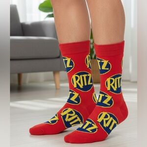 Ritz crackers Crazy Socks Novelty Crew Men's Socks 6-12 Vibrant Red & Yellow